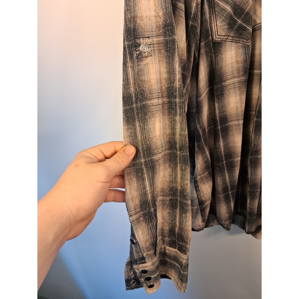 Gothic Western Panhandle Slim Pearl Snap Shirt Mens XL Gray Plaid Embroidered - Picture 8 of 11